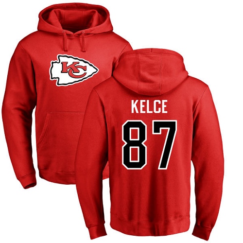 Men Kansas City Chiefs #87 Kelce Travis Red Name and Number Logo Pullover Hoodie->youth nfl jersey->Youth Jersey